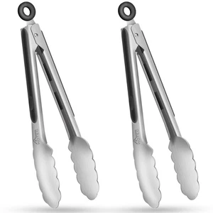 Stainless Steel Kitchen Tongs, Set of 2-9", Locking Metal Food Tongs for Cooking - Picture 1 of 8