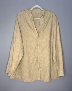 J Jill Shirt Womens 3X Linen Button Up Long Sleeve Lagenlook Top Blouse Plus - Picture 1 of 14