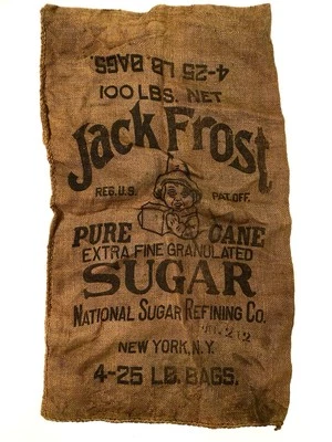 Bolsa de arpillera Jack Frost Sugar de colección envío grande 100 lb Nueva York Foto 1 de 4