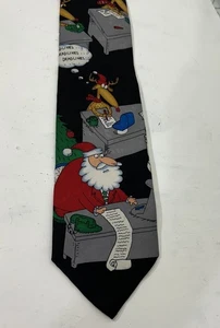 CHRISTMAS "At the Office" Necktie Tie Black Santa Reindeer Holiday Party - Picture 1 of 15