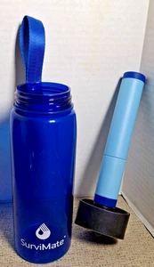 SurviMate Ultra-Filtration Filtered Water Bottle Blue With Built In Compass - Picture 1 of 16