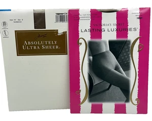 2 sehr gute Victoria's Secret & Hanes transparente Control Top Strumpfhosen dunkelbraun Größe B - Bild 1 von 10