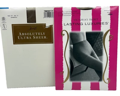 2 Pantimedias Victoria's Secret & Hanes Sheer Control Top Marrón Oscuro Talla B en muy buena condición Foto 1 de 4