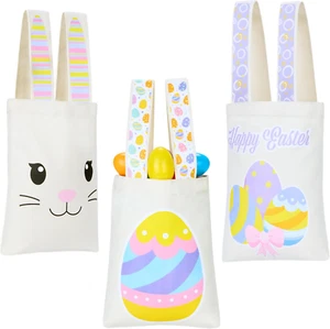 3 PCS Easter Reusable Canvas Gift Bags with Handles, 10”x 8” Large Bunny Easter - Picture 1 of 9