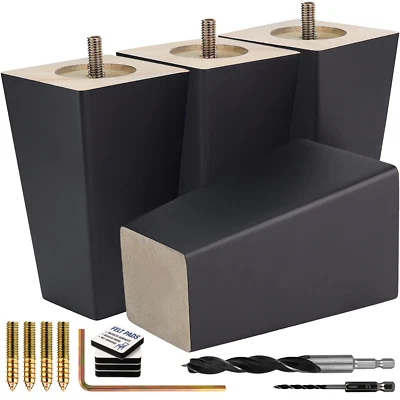 Black Square Furniture Legs Set of 4, 3 4 5 6 8 10 12 in Wood Feet Replacement - Image 1 of 4
