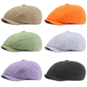 Men Solid Fashion Cotton Newsboy Hat Golf Outdoor Beret Cabbie Ivy Hats Flat Cap - Picture 1 of 11
