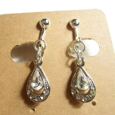 Ohrclips silberf Strass Tropfen klar Clips - Bild 1 von 4