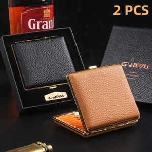 2pz Custodia retrò in pelle per sigarette metallo porta carte tabacco per dimensioni regolari - Foto 1 di 14