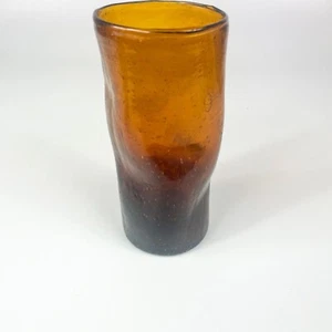 Vintage Pilgrim Glass Amber Dimpled Tumbler Air Bubbles - Picture 1 of 5