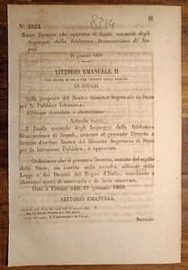 Brancacciana de Nápoles 1869 Real Decreto para trabajadores de biblioteca -8314 - Imagen 1 de 1