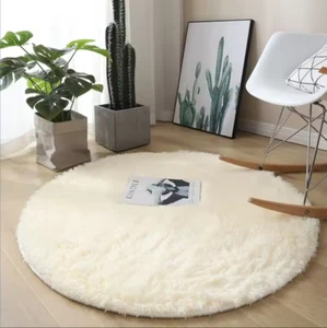 plush round carpet decoration livingroom bedroom fluffy white nonslip carpet mat - Picture 1 of 7