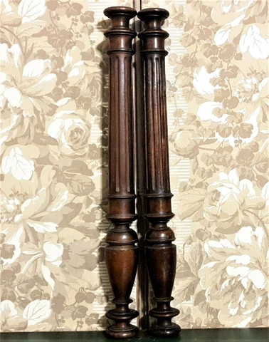 Victorian column baluster wood carving pair Antique french architectural salvage Cover