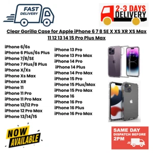 Clear Gorilla Case für Apple iPhone 6 7 8 SE X XS XR 11 12 13 14 15 16 Pro + Max - Bild 1 von 3