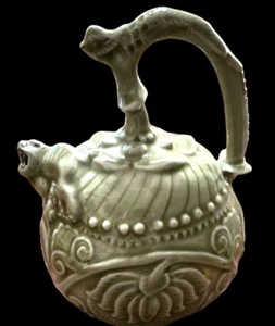 Vtg Chinese Celadon Mystery Puzzle Dragon Spout & Handle Small Teapot Tea Pot - Picture 1 of 6