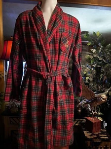 Women's Ralph Lauren Cozy Red Plaid Robe/Tie Belt Pocket's Logo Size XL Knee - Picture 1 of 10