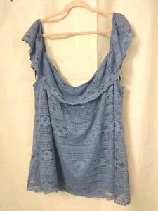 City Chic Plus Size 24 XXL Blue Floral Lace Sleeveless Top Off The Shoulder 2X - Picture 1 of 12