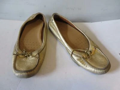WOMENS CAR SHOE GOLD LEATHER SLIP-ON FLATS SIZE 40 - Image 1 of 4
