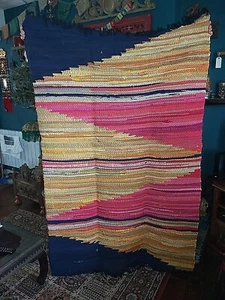 KILIM STYLE MULTI COLOURED RECYCLED INDIAN AZTEC RUG 120 X 180cm - Picture 1 of 10