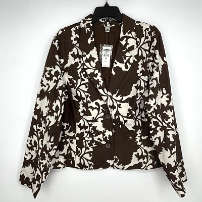 Chaqueta Blazer Antigua Azul Marino Para Mujer XXL Marrón Marfil Floral Desplazamiento 100% Algodón 2 Botones Foto 1 de 4