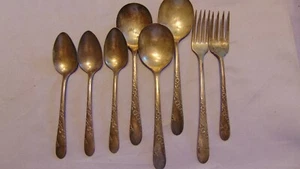 9 MIXED ONEIDA COMMUNITY SILVER PLATE TARNISHED FLATWARE "BRIDAL WREATH" NICE! - Picture 1 of 3