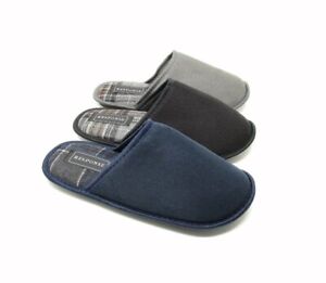 Mens Faux Suede Slip On Mule Slippers New Soft Tartan Lining Non Slip Hard Soles