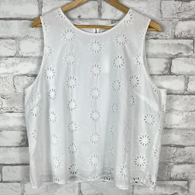 Regata feminina J.CREW FACTORY NOVA COM ETIQUETAS flor de algodão branca ilhós concha XL BZ799 - Imagem 1 de 4