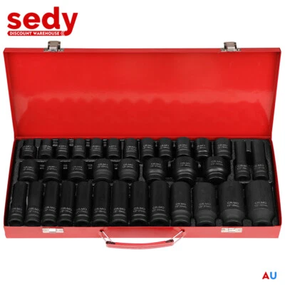 35Pcs 1/2" Drive Deep Impact Sockets 8-32MM Metric Garage Workshop Tools Kit CRV - image 1 of 4