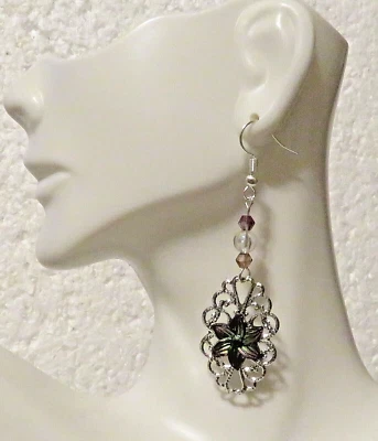 Филигранные серебряные серьги темно-фиолетовая звезда с кристаллами 2 дюйма изящные легкие - Изображение 1 из 3