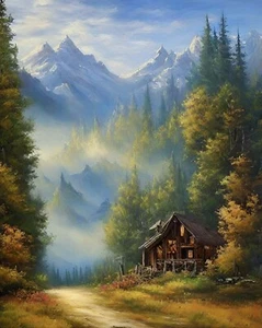 Bob Ross Style Limited Edition Landscape Art Print Signed Rustic Wall Art Decor - Picture 1 of 5