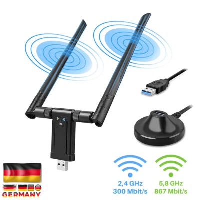 Adattatore Wi-Fi 1200 Mbps Chiavetta USB 3.0 WiFi Doppio 5GHz Dongle Antenna PC win 10, 11