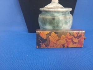 Antique Japanese Hand-Painted Enamel Golden Metallic Smell Holes Storage Box - Picture 1 of 9