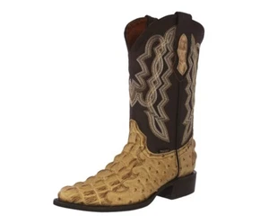 Mens Sand Cowboy Boots Alligator Ostrich Print Leather Western Wear Rodeo Ranch - Picture 1 of 5