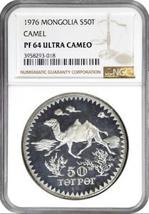 Mongolia Silver 50 Tugrik 1976 NGC: PR 64 Ultra Cameo “Camel”. #C402 - Picture 1 of 2