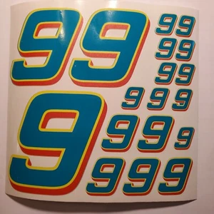 Teal w/ Orange & Yellow #9's Racing Numbers Vinyl Decal Sheet 1/10-1/12 slash - Picture 1 of 11