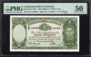 Australia 1 ONE Pound 26c R31 1949 Coombs Watt PMG50 aUNC Banknote LOOKS UNC - Picture 1 of 2