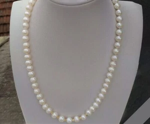 COLLAR DE PERLAS BARROCAS BLANCO MAR SUR 22" GENUINO NATURAL AAA 7-8 MM ORO 14K - Imagen 1 de 8