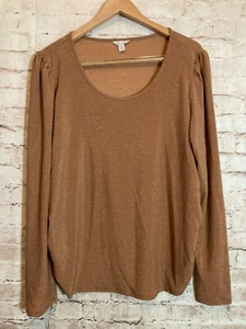 Cato Top Womens XL Dark Rose Gold Glitter Shimmer Ruched Sides Puff Sleeves - Picture 1 of 14