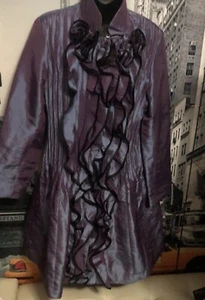 JERRY T Purple Iridescent Ruffled Zippered Front Coat DRESS Sz M - Picture 1 of 8
