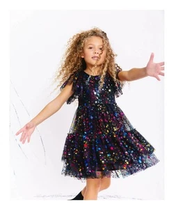 Lola and the Boys, Girls Black Rainbow Shining Star Tulle Dress Size 8 - Picture 1 of 7