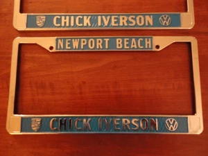 Chick Iverson VW Porsche License Plate Frame Newport Beach California Blue - Picture 1 of 1