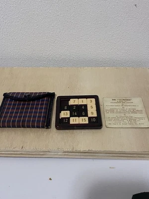 Vtg 15 Puzzle Slide Game w/Case, Rudolf & Steiner Co NYC, Plaid Snap Pouch, USA  - Image 1 of 4