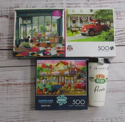 Mixed Lot Of 4 Jigsaw Puzzles 400-500 Pieces Friends Wonder & Bloom Americana - Image 1 of 4