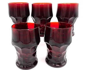 Anchor Hocking Tumblers 12 Oz Royal Ruby Georgia Flat Set Of 5 - Picture 1 of 2
