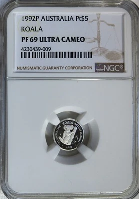 P Australia 1992 1/20 oz. Platino $5 Koala NGC PF 69 Ultra camafeo Foto 1 de 2