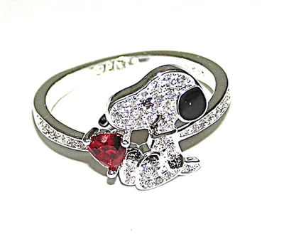 Anillo de plata esterlina Peanuts Snoopy S925 con corazón de circonita roja, viene con caja de regalo Foto 1 de 4