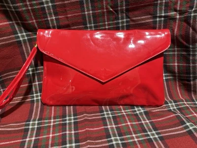 Красный лакированная кожа конверт застежки кошелек с ремешком винтажный глянцевый вечеринки праздника Рождества - Изображение 1 из 4