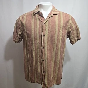 Katin Linen Blend Loop Collar Shirt Mens Size Medium Striped Short Sleeve - Picture 1 of 8
