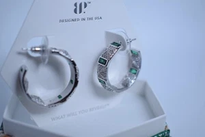 Bomb Party May 2025 ER10981 Bold Green Whispers LC Emerald on Rhodium earrings - Picture 1 of 4