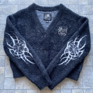 Lurking Class Strickjacke Damen Medium Metal Gothic Emo Schwarz Ärmel Grafik - Bild 1 von 21