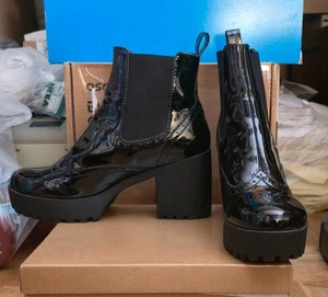 Italien Even&Odd EU45 4cm Plateau 10cm High Heel Lack Stiefel ungetragen - Bild 1 von 23